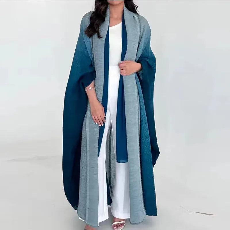 Wind Coat for Women 2024 Autumn New Style Gradient Color, Plus Fat and Enlarged Bat Sleeves, Scarf Style Long Outerwear