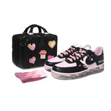 [Custom AF Black powder S-BOX]Nike Air Force 1 Skateboard Shoes Women's Low-Top Black/Pink