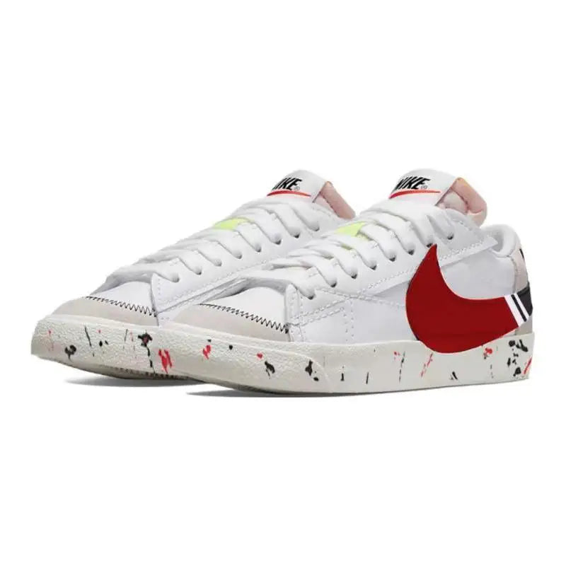 [Custom Fluid ink splashing]Nike Blazer Jumbo Low-Top Skateboard Shoes Men's White Red Black