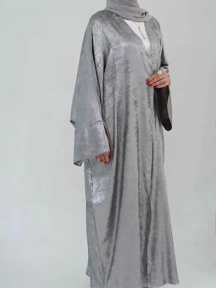 Shiny Batwing Satin Open Kimono Abaya Dubai Luxury 2024 Muslim Abayas For Women Kaftan Dress Islamic Clothing Femme