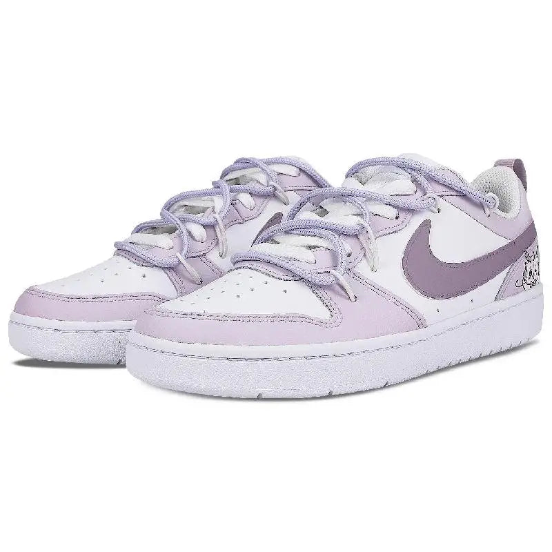 [Custom Purple cute dragon]Nike Court Borough Purple Cute Dragon Non slip Lightweight Low Top Skateboard Shoes GS White Purpl