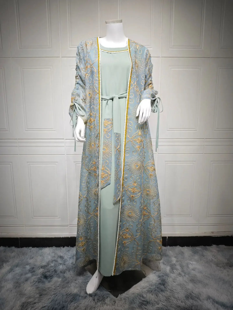 Ramadan Eid Djellaba Kimono Jalabiya Muslim Sets for Women Dubai Abaya Turkey Kaftan Robe Caftan Marocain Femme Islam Clothing