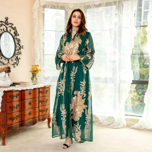 Elegant Muslim Dress Dubai Turkey Robes Islam Saudi Arabia Long Evening Dress Abaya for Women Light Luxury Party Dress Vestidos