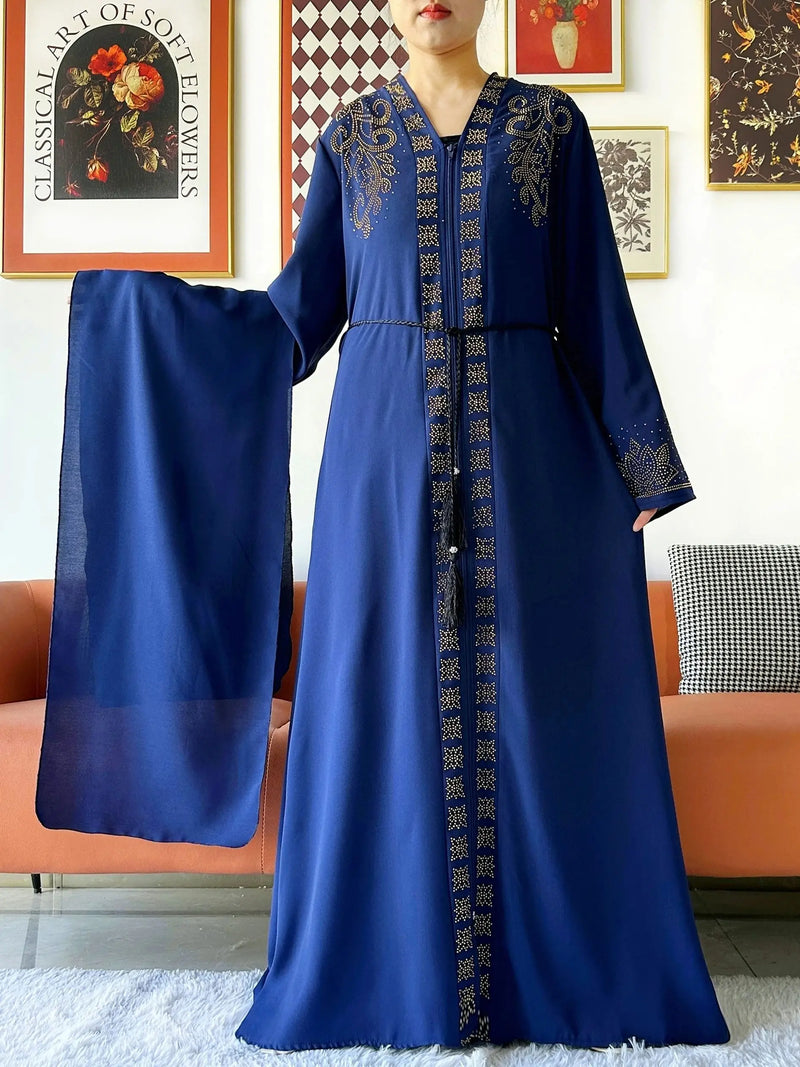 2025 New Lady Elegant Dress Chiffon Open Abaya with Zipper Muslim Women Dress Islamic Clothing Cardigan Abaya Women Muslim Dress