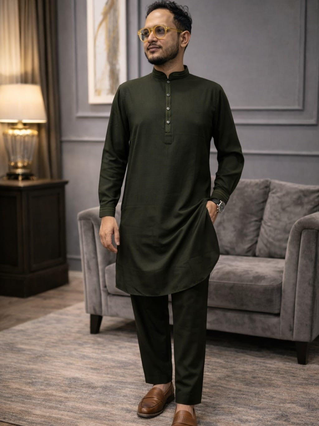 Men's Deep Emerald Green Minimalist Kurta Pajama Set | G4