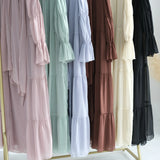 Chiffon Sheer Open Abaya Set Hijabi Muslim Women Party Ramadan Islamic Clothing  Dubai Turkey Kaftan Crepe Kimono Open Abayas