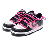 [Custom Black butterfly and pink]Nike Dunk Low Low-Top Skateboard Shoes GS Black Pink