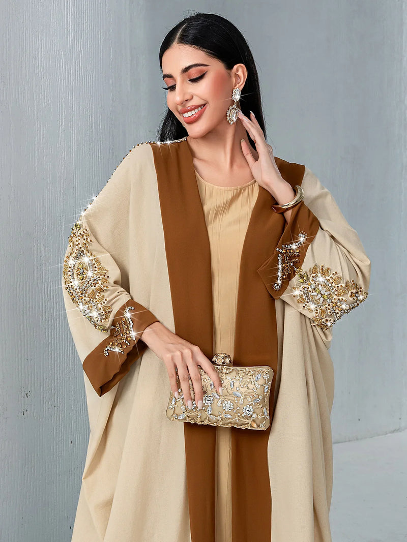 Luxury Diamonds Abaya Kimono Women Arabic Muslim Dress Dubai Moroccan Caftan Kebaya Ramadan Islam Clothing Eid Open Abayas Robe
