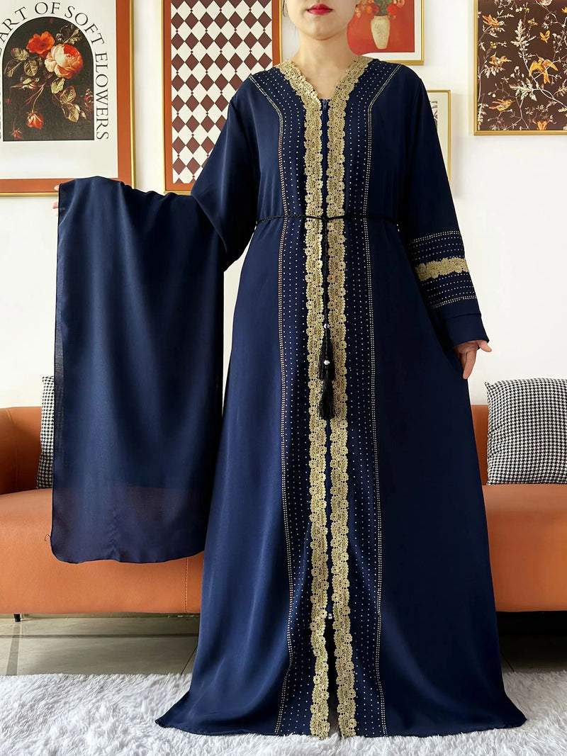 Newest Women Party Dress Chiffon Lace Open Abaya with Zipper Muslim Women Abaya Islamic Clothing Cardigan Muslim Loose Dress