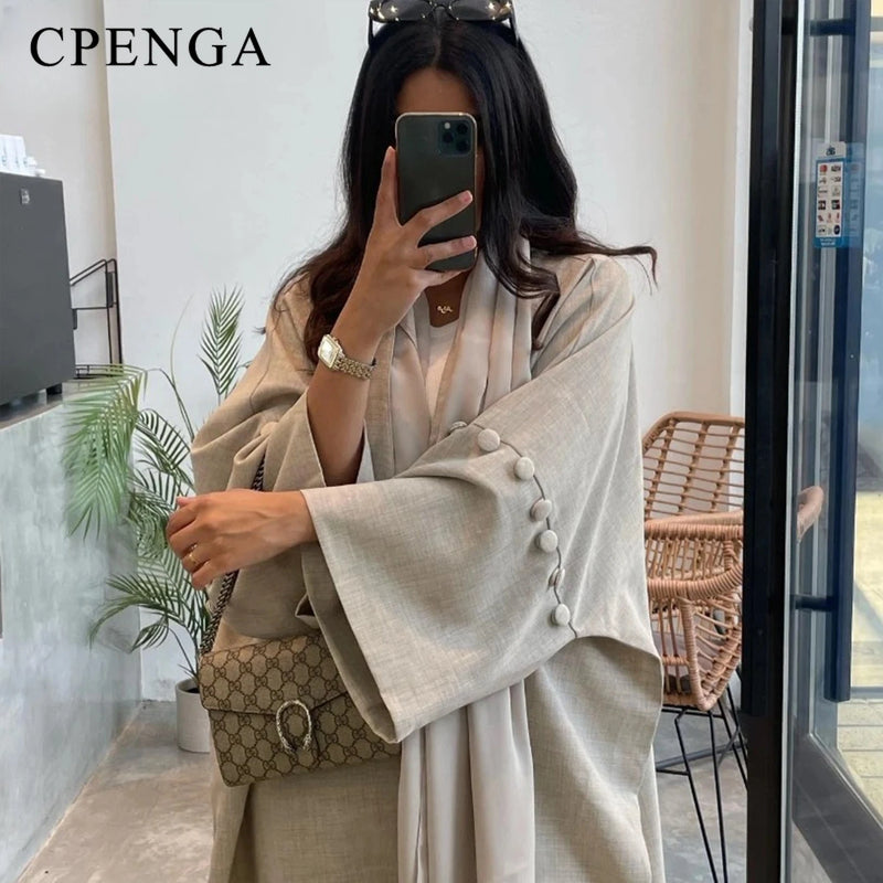 2025 Arabic Muslim Women Modest Cardigan Elegant Dubai Plain Abaya Dress Islamic Party Outfit Fashion Loose Turkey Kaftan Robe