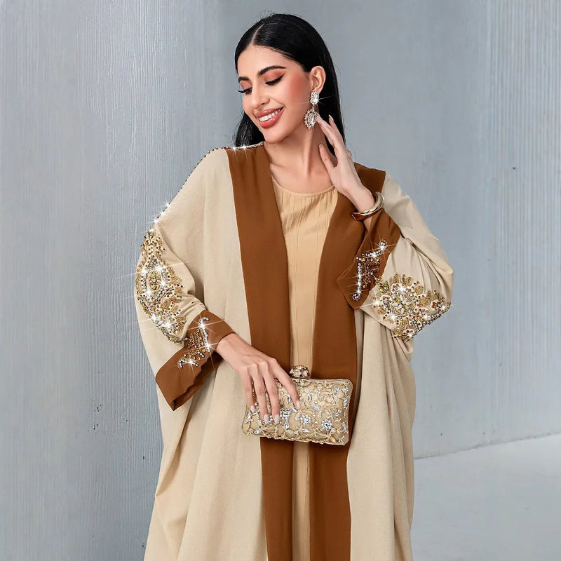 Luxury Diamonds Abaya Kimono Women Arabic Muslim Dress Dubai Moroccan Caftan Kebaya Ramadan Islam Clothing Eid Open Abayas Robe