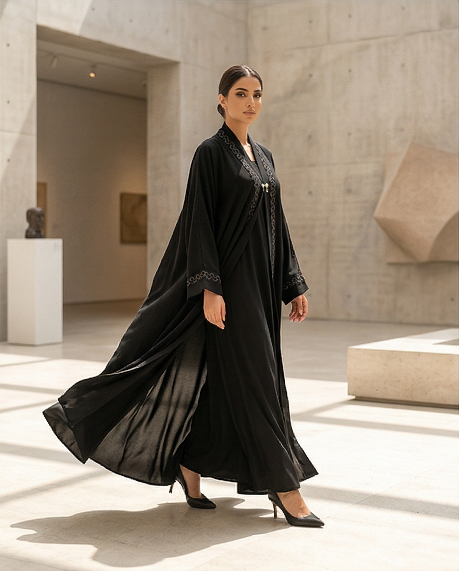 Classic Black Abaya with Gold Embroidery - Sizes 14, 15, 16 - Raakaat