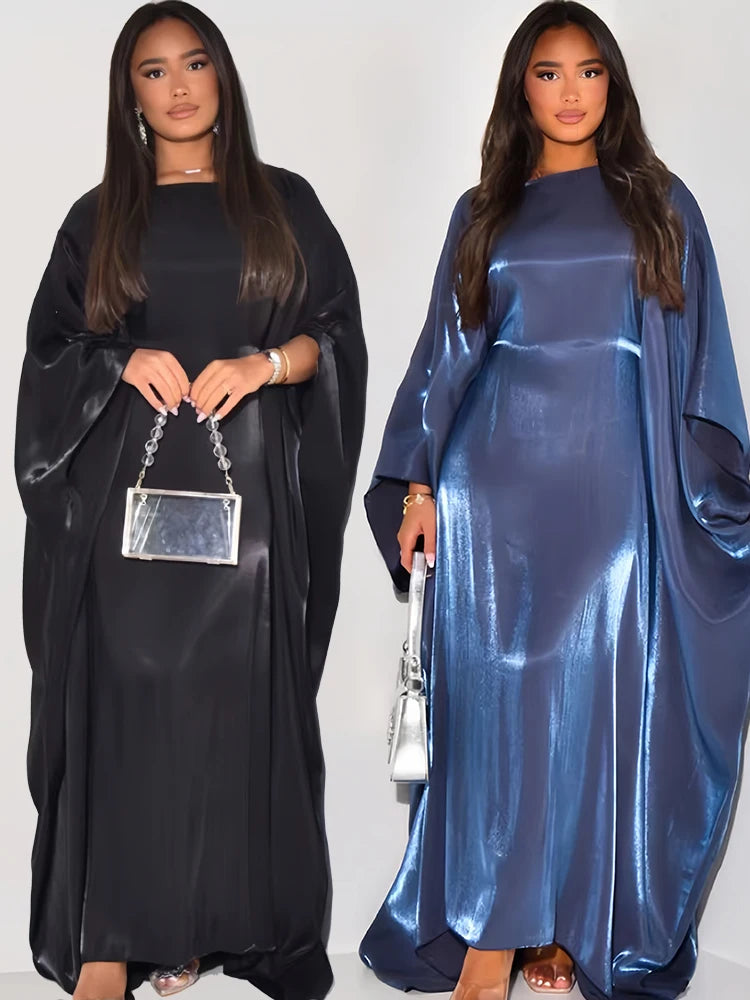 Batwing Butterfly Satin Shimmer Abaya Dubai Luxury Muslim Maxi Kaftan Dresses Abayas For Women Kebaya Caftan Robe Femme Vestidos