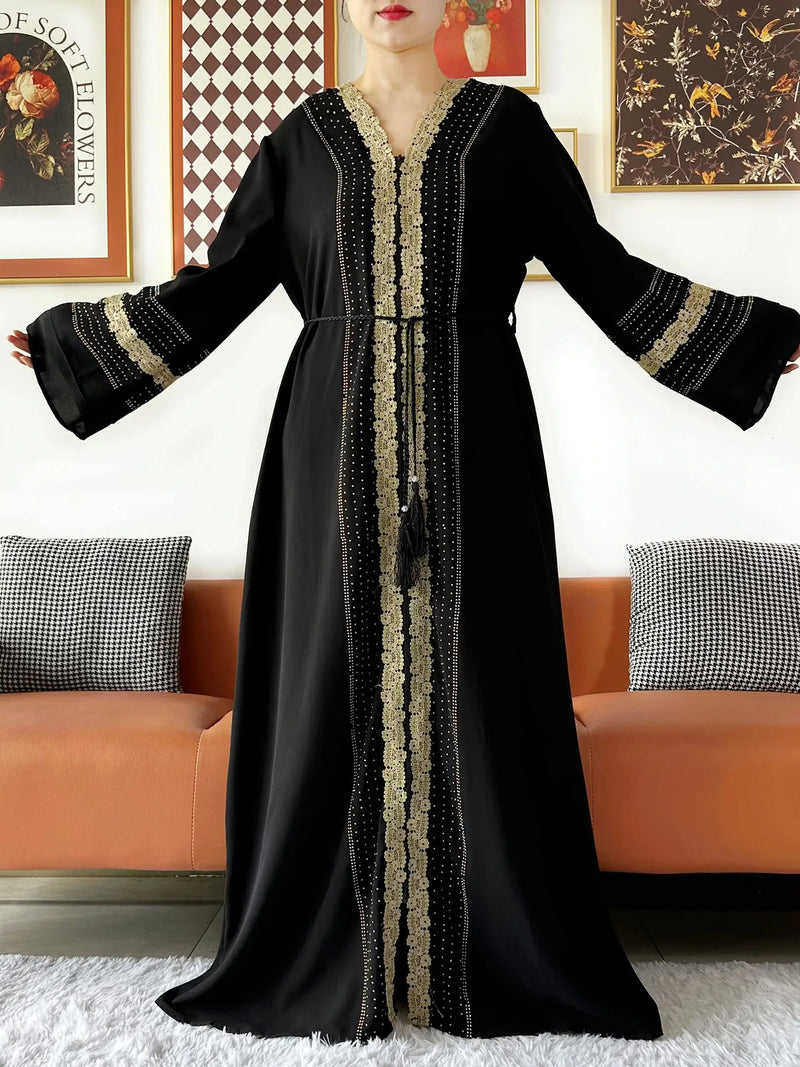Newest Women Party Dress Chiffon Lace Open Abaya with Zipper Muslim Women Abaya Islamic Clothing Cardigan Muslim Loose Dress