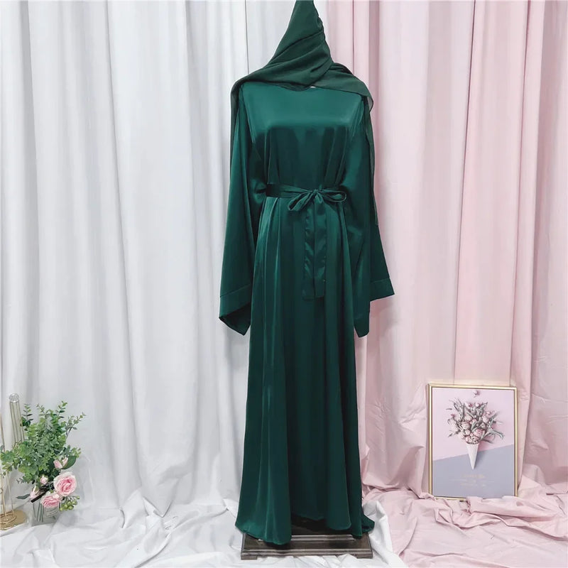 Muslim Women Hijab Dress Satin Abaya Scarf Robe Ramadan Modest Prayer Islamic Clothing Robe Eid Jalabiya Kaftan Caftan Marocain