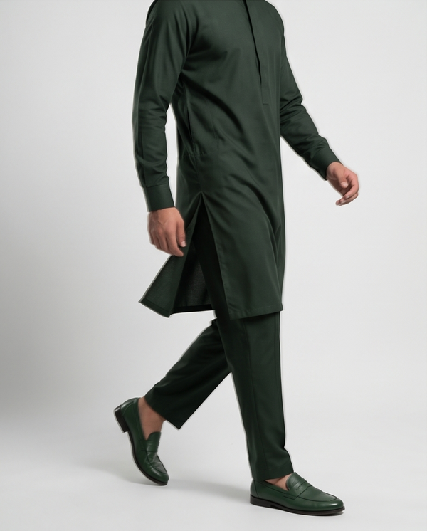Premium Bottle Green Pakistani Men's Salwar Kameez - Luxury Cotton Suite | SK04 - Raakaat