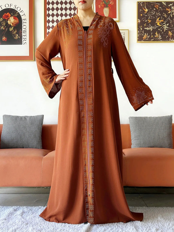 2025 New Lady Elegant Dress Chiffon Open Abaya with Zipper Muslim Women Dress Islamic Clothing Cardigan Abaya Women Muslim Dress