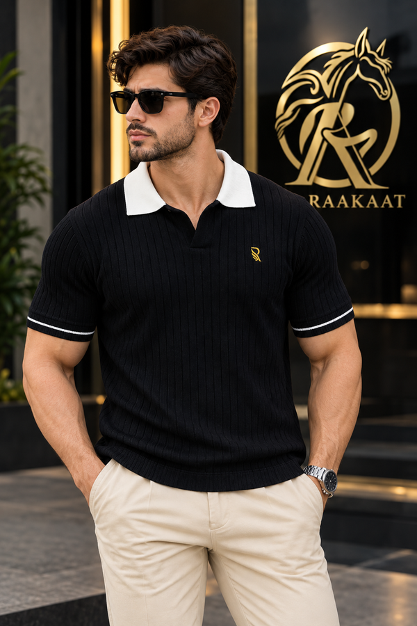 Men’s Premium Old Money Polo T-Shirt – Black & White |