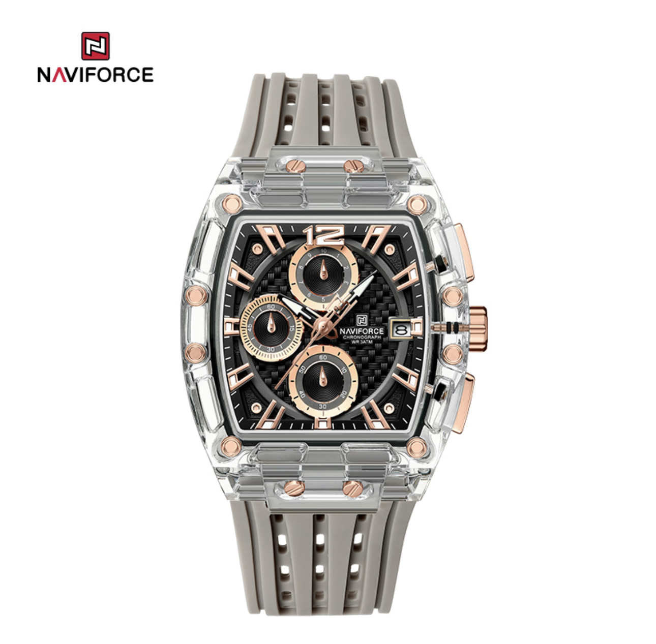 W10-Naviforce Luxury Chronograph Watch with Transparent Case and Black Dial - Raakaat