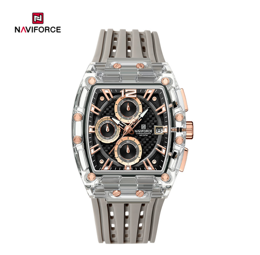 W10-Naviforce Luxury Chronograph Watch with Transparent Case and Black Dial - Raakaat
