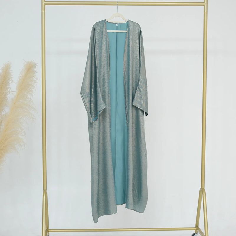 Fashion Shiny Abayas for Women Muslim Kimono Open Cardigan Dubai Kaftan Turkey Robe Arab Kebaya Islam Clothing Ramadan Eid Dress