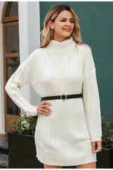 Knit Dress with High Neck and Short Skirt Design