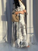 Middle Eastern Women Loose Tie Dye Abaya Muslim Full Sleeve Open Front Abayas Casual Turkey Kaftan Arabian Maxi Dresses Jilbabs