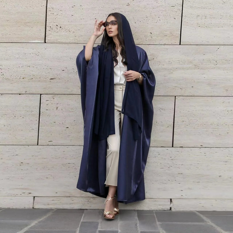 Hot sale Summer Women Islamic Clothing Shinny Polyester Thin Fabric Puff Sleeves Dubai Open Abaya for Muslim Women