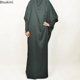 Muslim Fashion Abaya for Women Solid Satin One-piece Prayer Dress with Headscarf Saudi Arab Islamic Clothing Modesty Kaftan Robe
