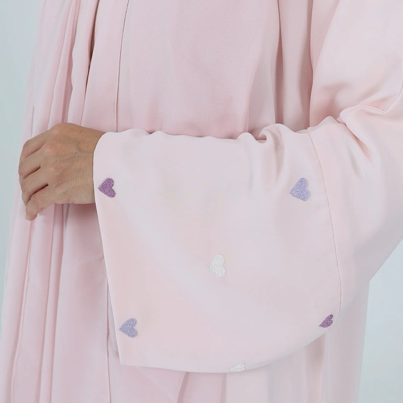 Love Heart Embroidery  Fashion Soft Open Front Abaya Dubai 2024 Luxury Muslim Kaftan Elegant Cardigan Caftan Women Robe Clothes