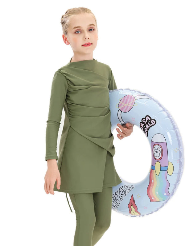 New 2025 Islamic Dubai Modest Abaya 3 Piece Set Burkini Muslim Kids Swimwear Girl With Swim Cap Femme Musulmane Clothing