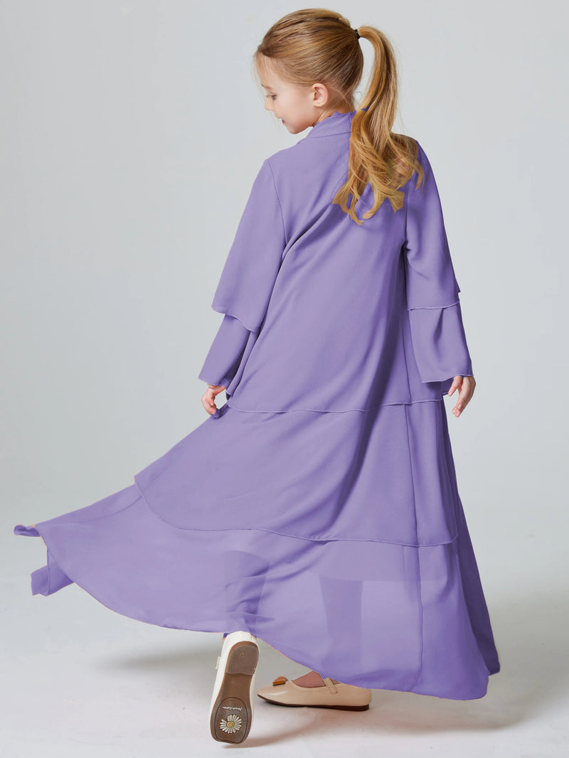 Kebaya Muslim Girls Abaya 3 Layered Chiffon Kids Abaya Dress Open Front   Outerwear (Without Hijab)