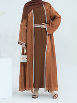 Muslim Abaya for Women Eid Dress 2 Piece Set Diamond Morocco Ramadan Lace-up Abayas Kaftan Islam Cardigan Dubai Arab Long Robe