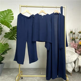 3 Piece Set Eid Muslim Dress Women Open Abaya Kaftan Dubai Kaftan Tops Pants Turkey Islam Kimono Robe Femme Musulmane Ensembles