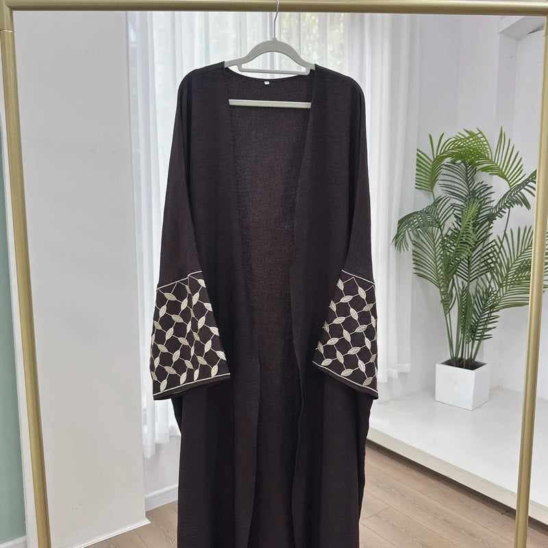New Embroidery Abayas for Women Muslim Dress Dubai Turkey Kaftan Kimono Caridgan Open Abaya Kebaya Islam Jalabiya Caftan Gown