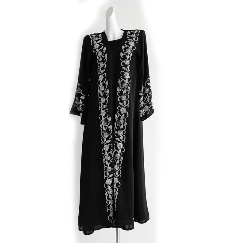 Luxury Ramadan Black Abaya 2025 Open Abaya Eid Gold Embroidery Design Long Sleeve Dubai Abaya Women Muslim Dress