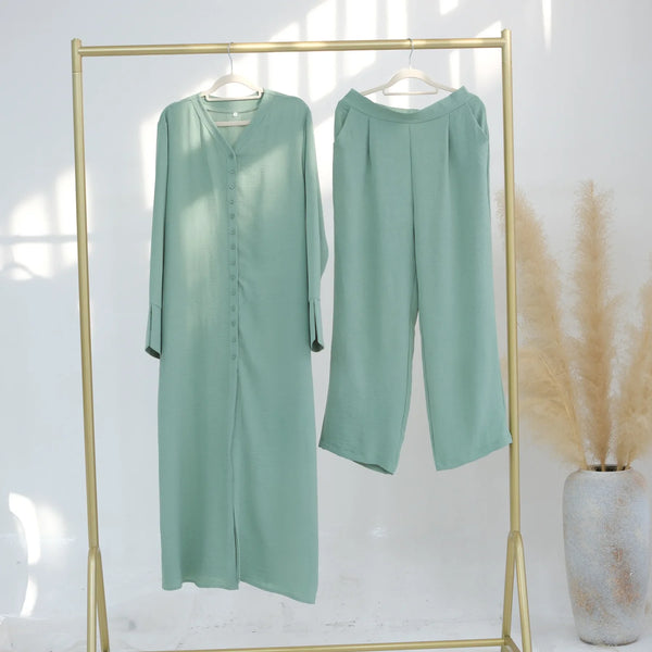 New Muslim Sets for Women Button Long Tops Pants 2 Piece Suit Dress Turkey Kaftan Dubai Abaya Eid Ramadan Islam Clothing Outfits
