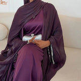 2025 New Abaya Set Shinny Dubai Abaya Cardigan Inner Dress Hijab 3pcs Set Islamic Clothing Women Abaya Muslim Dress