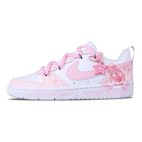 [Custom The women's pink version shines like stars]Nike Court Borough Skateboard Shoes Women's Low-Top White Pink