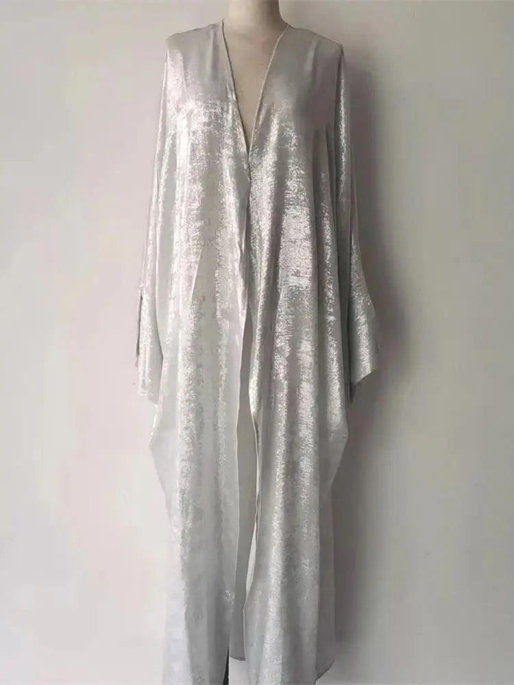 Shiny Batwing Satin Open Kimono Abaya Dubai Luxury 2024 Muslim Abayas For Women Kaftan Dress Islamic Clothing Femme