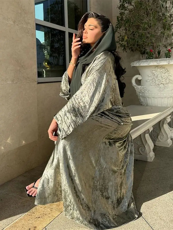 Shiny Satin Open Kimono Abaya Dubai Luxury 2025 Muslim Abayas For Women Kaftan Dress Islam Clothing Robe Femme Musulmane Caftan