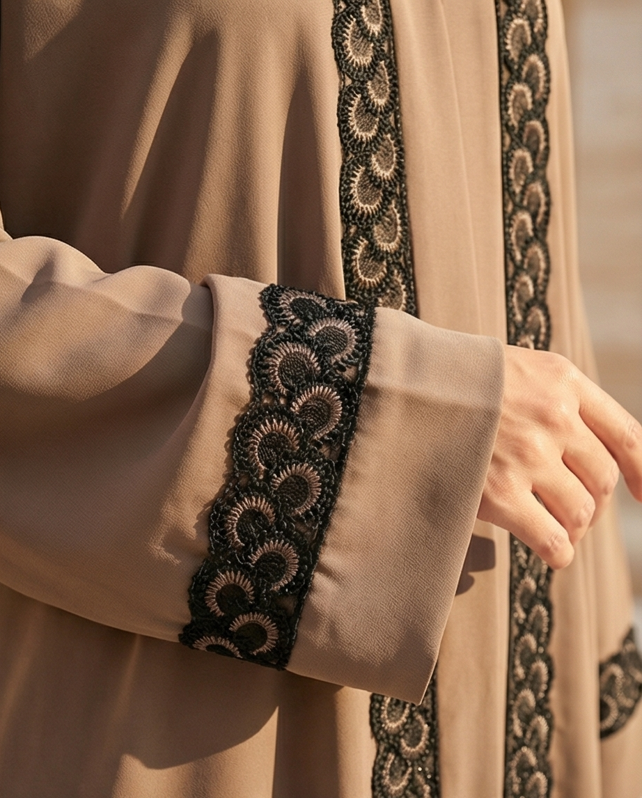 Classic Black Abaya with Gold Embroidery - Sizes 14, 15, 16 - Raakaat