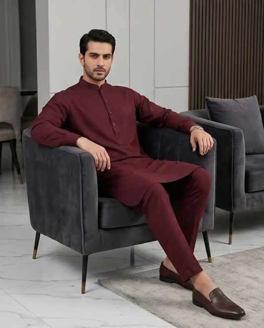 Premium Maroon Kurta Pajama Set for Men – Elegant Traditional Wear | M1 - Raakaat