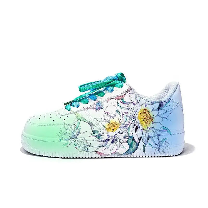 [Custom Lotus emerging from water]Nike Air Force 1 Anti-Slip Wear-Resistant Lightweight Breathable Low-Top Skateboard Shoes W