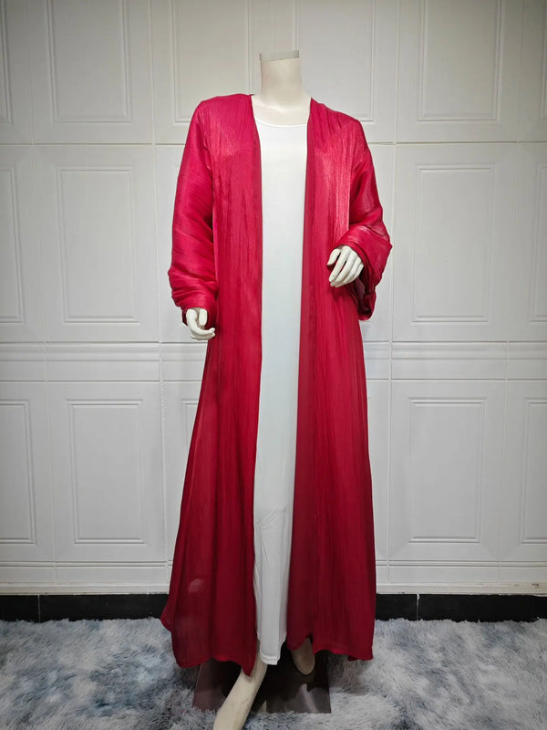 Eid Ramadan Silky Beige Abaya Button Sleeve Open Abayas And Khimar Women Party Evening Kaftan Caftan Kebaya Vestido Cardigan