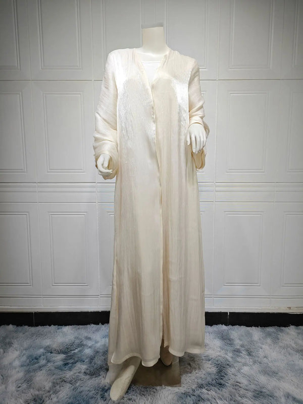 Eid Ramadan Silky Beige Abaya Button Sleeve Open Abayas And Khimar Women Party Evening Kaftan Caftan Kebaya Vestido Cardigan