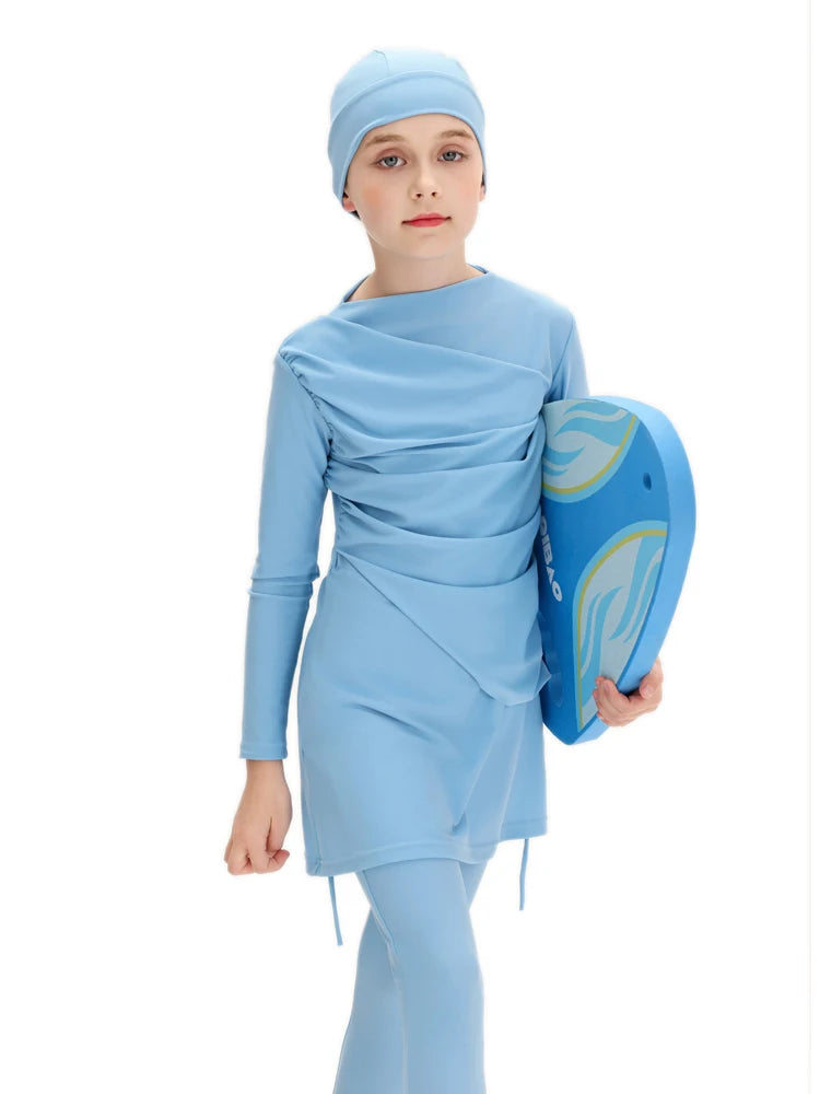 New 2025 Islamic Dubai Modest Abaya 3 Piece Set Burkini Muslim Kids Swimwear Girl With Swim Cap Femme Musulmane Clothing