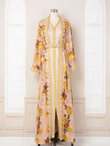 Fashion Embroidery Dubai Evening Dress Printed Cardigan Two-piece Set Kaftan Prom V Neck A Line Plus Size Party Robe Customized