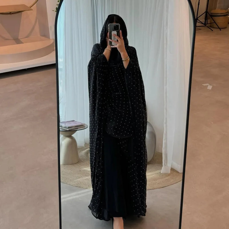 Women Muslim Kaftan Ramadan Hijab Dress Open Abaya Kimono Cardigan Diamonds Turkey Kebaya Caftan Marocain Femme Robe Jalabiya