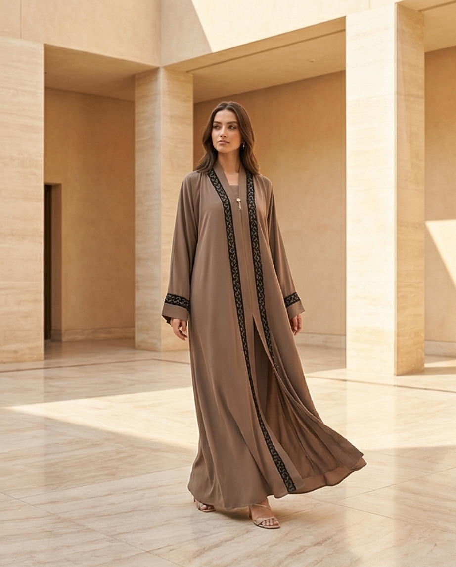 Classic Black Abaya with Gold Embroidery - Sizes 14, 15, 16 - Raakaat
